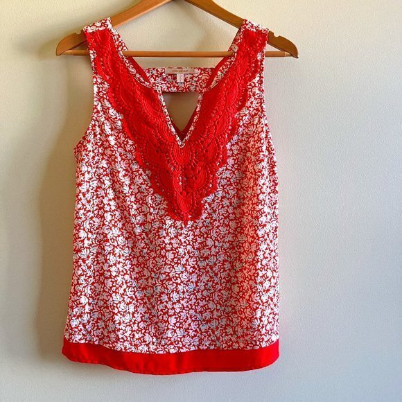 Stitch Fix Skies are Blue Gabino Crochet Lace Detail Tank Top Floral Print Sz S - Picture 1 of 4